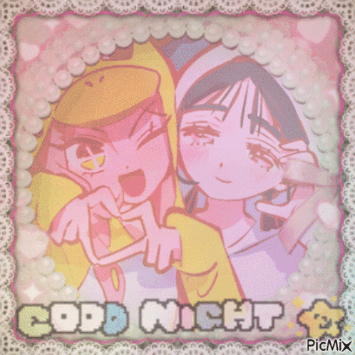 a picture of two anime girls with the words good night written on it