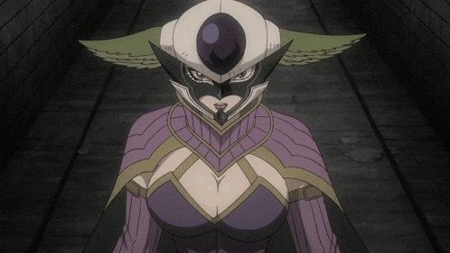 a woman in a purple and white costume with a mask on her head