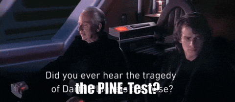 two men are sitting next to each other with the words " did you ever hear the tragedy of da the pine test "
