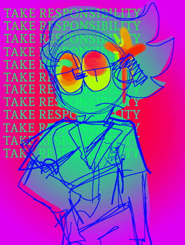 a drawing of a person with a purple background that says take