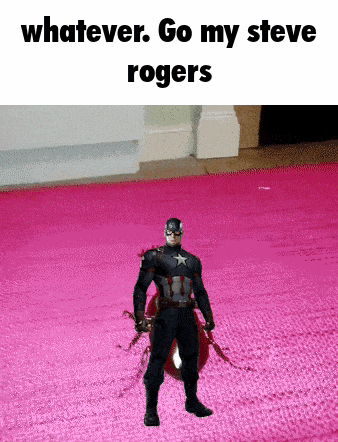 a cartoon of captain america standing on a pink rug