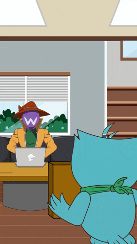 a cartoon of a man wearing a mask that says w on it