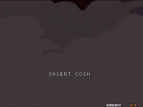 a video game screen shows a statue with the words insert coin below it