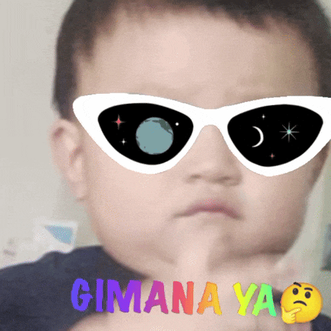 a baby wearing sunglasses with the word gimana ya written on it