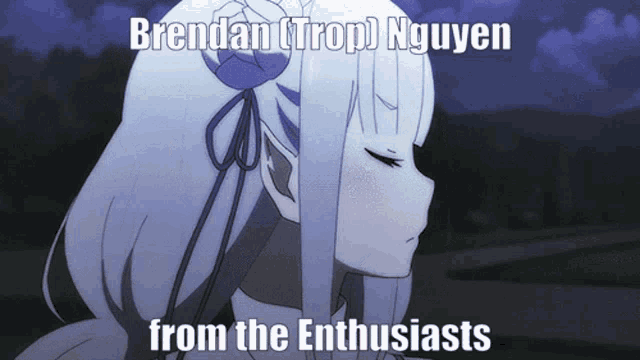 a picture of a girl with the words brendan trop nguyen from the enthusiasts below her