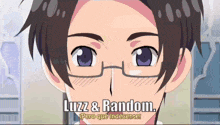 a close up of a person 's face with the words luzz & random above it