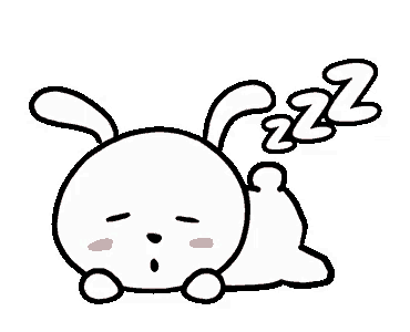 a cartoon rabbit is sleeping on its back with its eyes closed and a zzz sign coming out of its mouth .