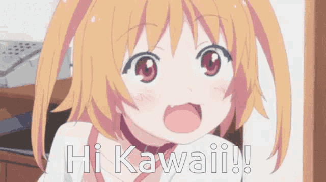 a cartoon girl with orange hair is saying hi kawaii !