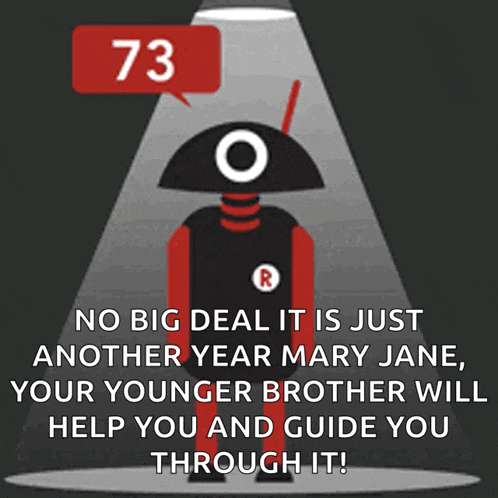 a cartoon of a robot with the number 73 above it