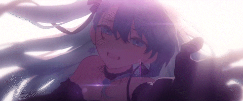 a close up of a girl with purple hair and a veil on her head .