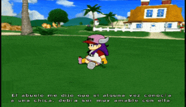 a cartoon character named arale is sitting on the grass