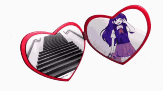 a pair of heart shaped sunglasses with a picture of an escalator