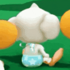a cartoon character with a diaper on is sitting on a green field