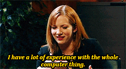 a woman in a black suit says i have a lot of experience with the whole computer thing