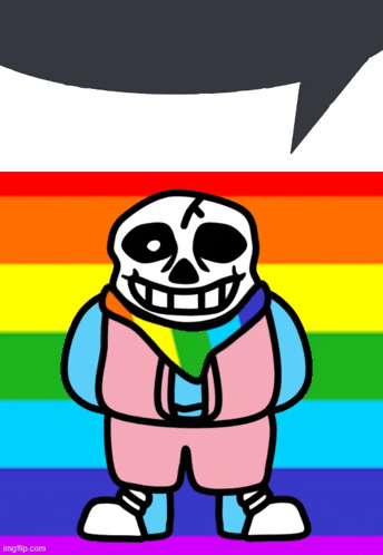a cartoon drawing of a skeleton wearing a rainbow outfit