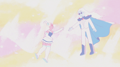a man and a woman are holding hands in a cartoon
