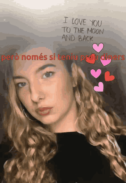 a picture of a girl with the words " i love you to the moon and back "
