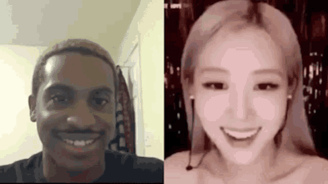 a man and a woman are smiling for a picture together .