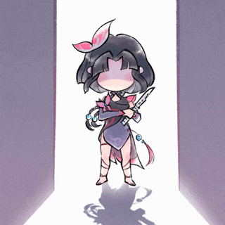 a drawing of a girl in a purple dress holding a knife