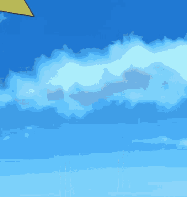 two cartoon characters are standing in front of a blue sky with clouds .
