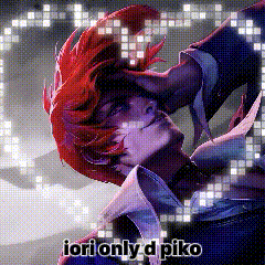 a pixelated image of a man with red hair and the words iori only d piko