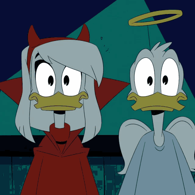 a devil and an angel are standing next to each other in a cartoon