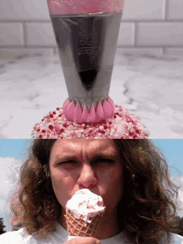 a woman eating an ice cream cone next to a cup that says 666