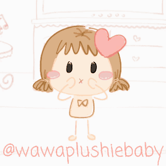 a drawing of a little girl with a heart and the words @wawaplushiebaby below it