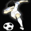 a cartoon of a soccer player kicking a soccer ball .