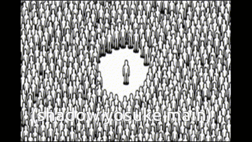 a black and white drawing of a man in a circle with the words shadow yosuke main