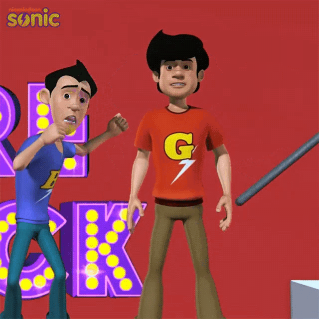 a cartoon of a man carrying another man in front of a sign that says " sonic "