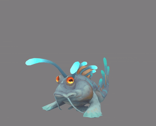 a cartoon drawing of a fish with blue wings