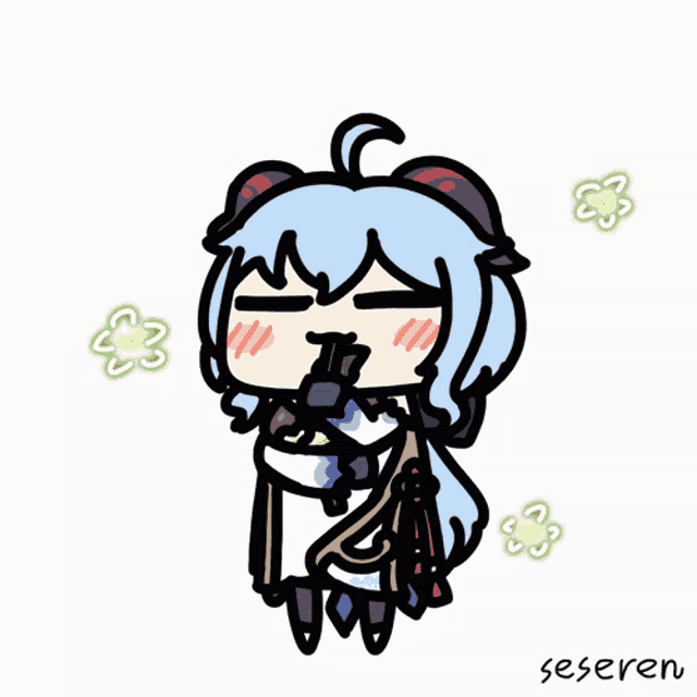 a drawing of a girl with flowers and the word seseren