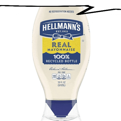 a bottle of hellmann 's real mayonnaise that is 100 % recycled