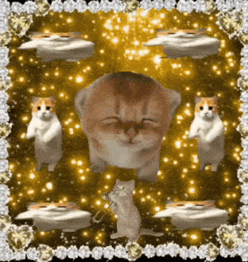 a picture of a cat playing a trumpet with other cats around it