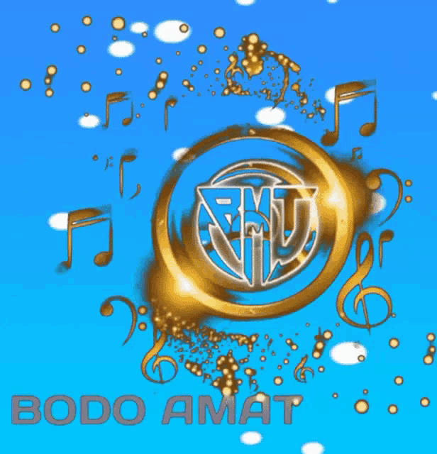 a blue background with music notes and the words bodo amat on the bottom