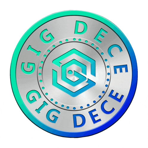 a coin that says gig dece in blue letters