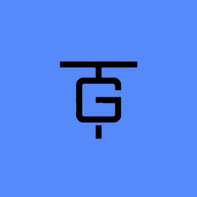 the letter g is on a blue background with a line around it