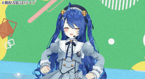 a girl with blue hair is wearing a white dress