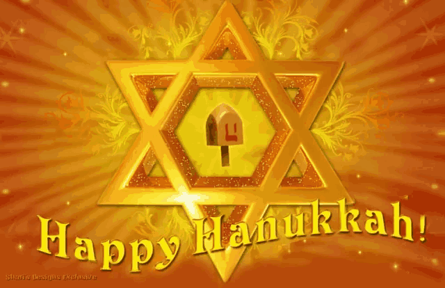 a happy hanukkah card with a gold star
