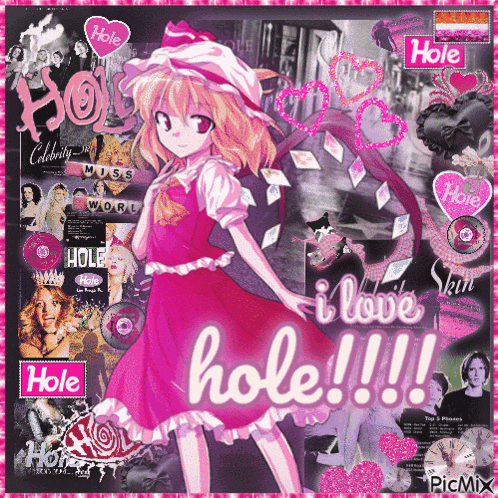 a picture of a girl in a pink dress with the words i love hole !!!