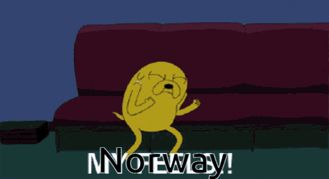 a cartoon character says norway with his arms in the air