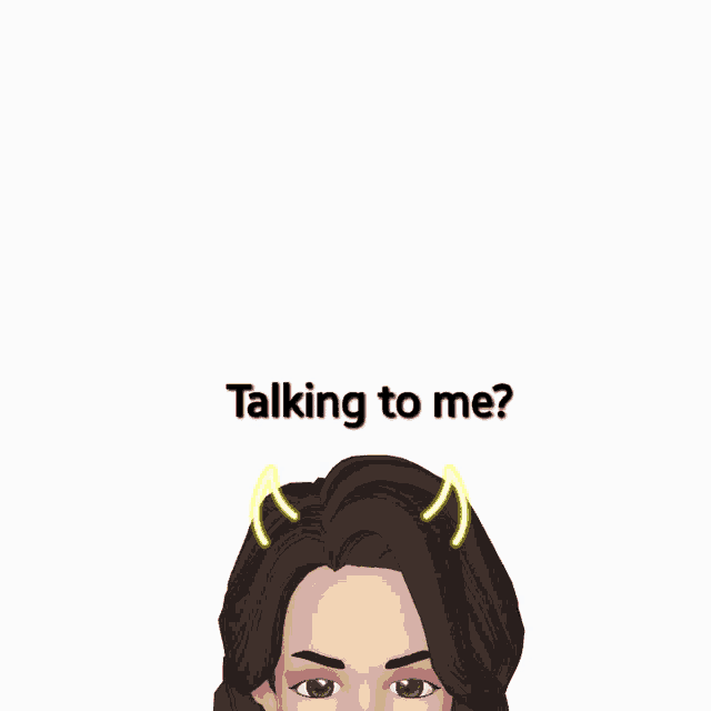 a woman with horns on her head and the words talking to me above her head