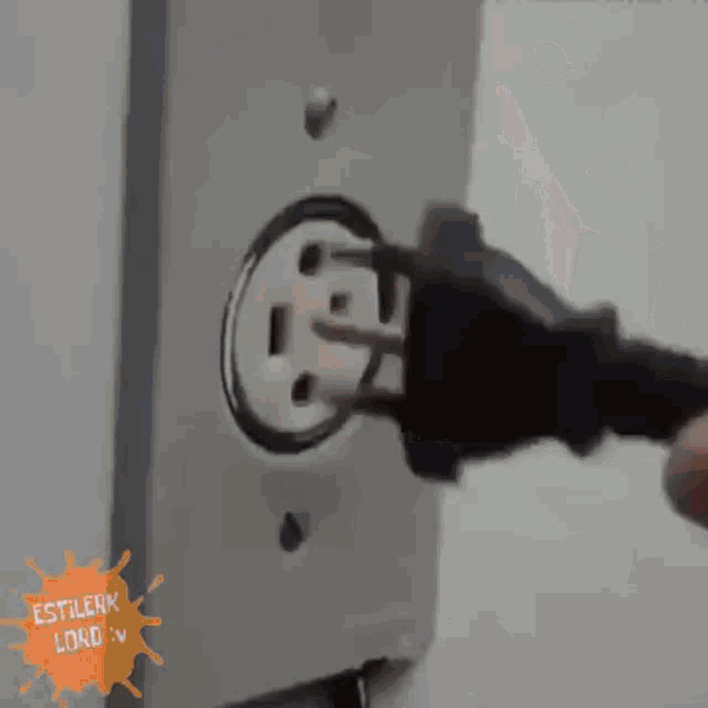 a person is plugging a plug into an outlet with a sticker that says estillar lord