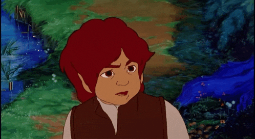 a cartoon character with red hair and a brown vest looks angry