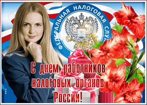 a woman is standing in front of a russian emblem