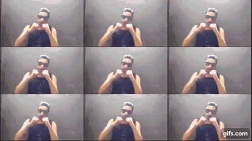 a collage of pictures of a man wearing sunglasses and a black tank top