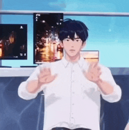 a man in a white shirt is standing in front of a television and making a funny face .