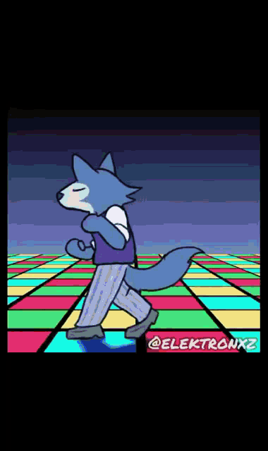 a cartoon of a wolf dancing on a disco floor