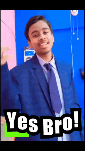 a man in a suit and tie says yes bro on a green background
